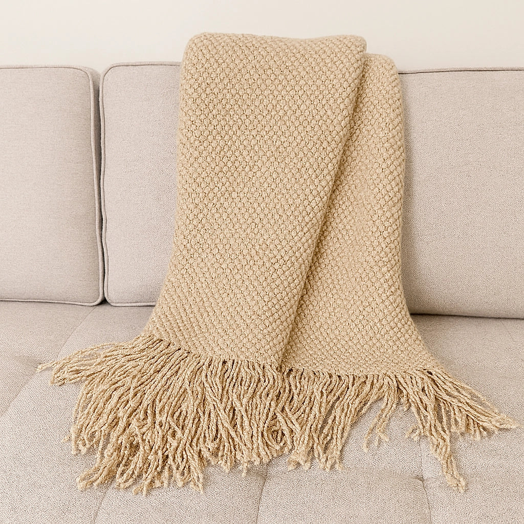 Knit Textured 50" x 60" Throw Blanket with Fringe (Multiple Colors)