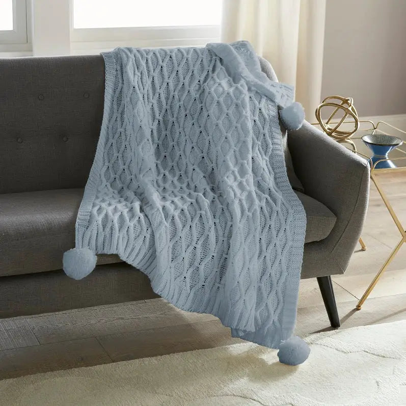 Pom Pom Sweater Knit Throw (Multiple Colors)